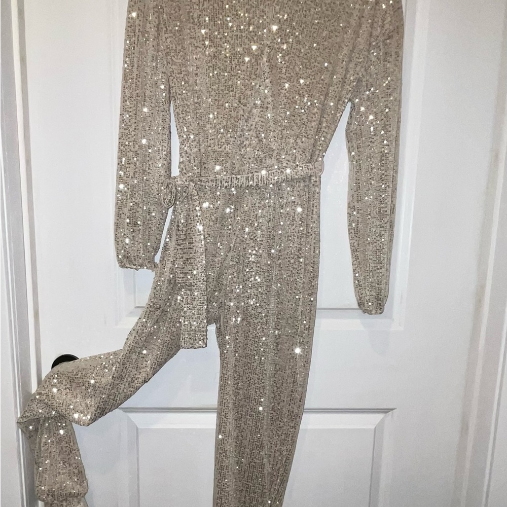 Fashion Nova Glittering Silver Jumpsuit